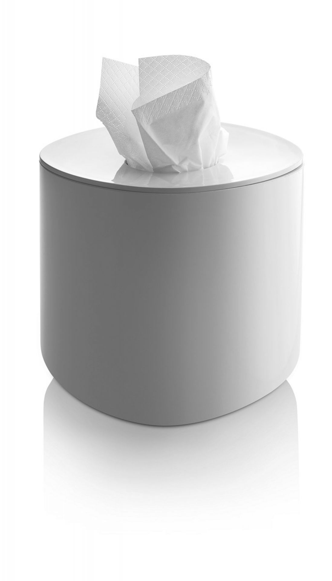 Weißer Birillo Kleenex Behälter von Alessi mit Taschentüchern, modernes Design für Badezimmer und Wohnbereich.
