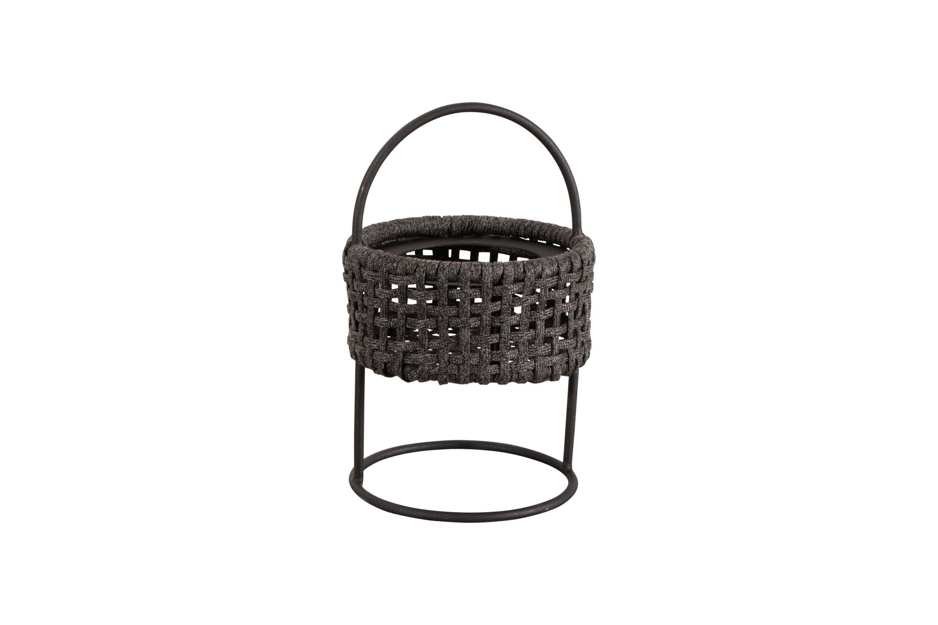 Nahaufnahme der Cane-Line Illusion Outdoor Lampe in Taupe, geflochtene Optik.