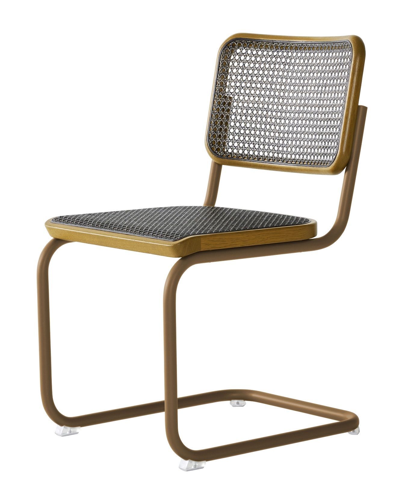 S 32 Freischwinger Stuhl von Thonet mit Stahlrohrgestell und Wiener Geflecht für Sitzfläche und Rückenlehne.