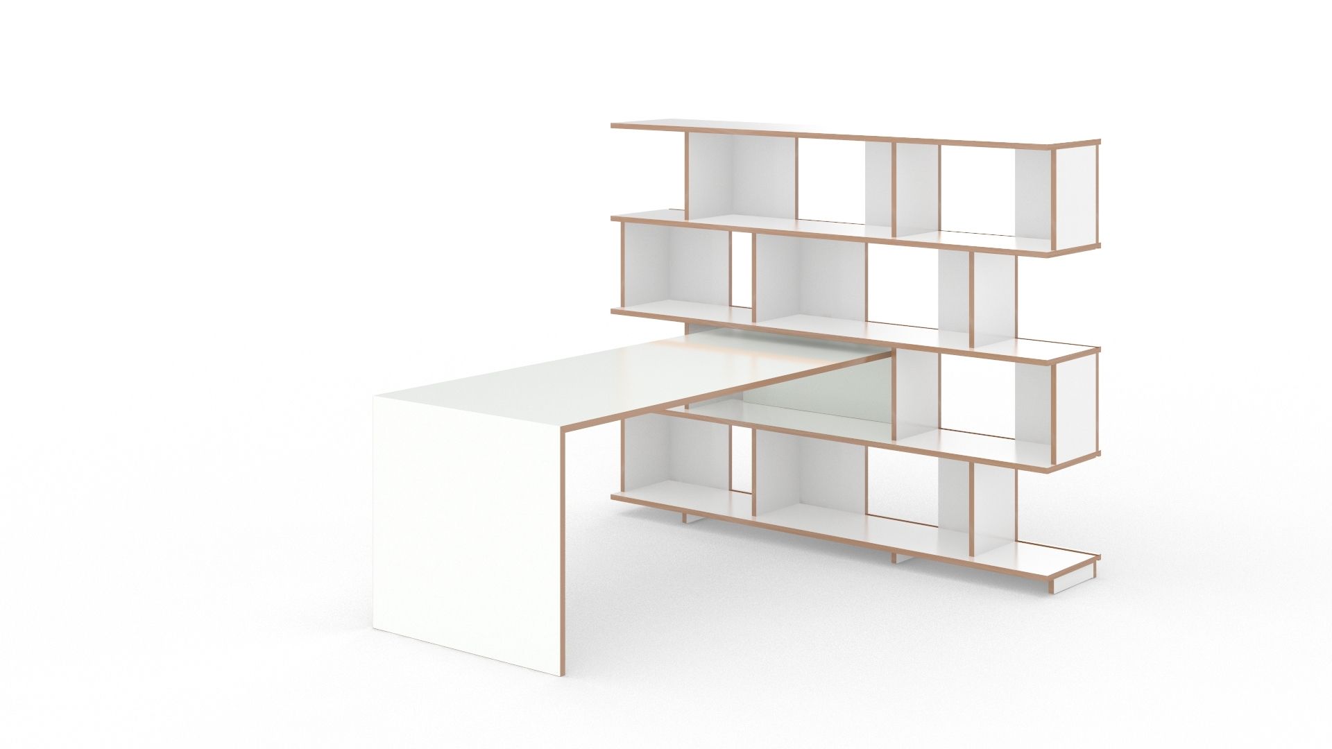 Weißer Anstelltisch für Tojo Stell Regal, modernes Design für Büro und Arbeitszimmer.