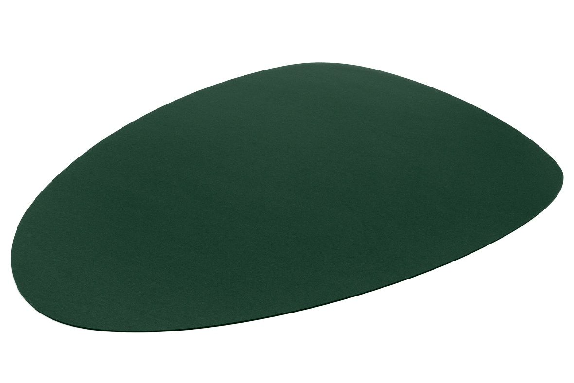 Dunkelgrüner, asymmetrischer Teppich "Stone" von HEY-SIGN aus Filz, ideal für moderne Wohnräume.
