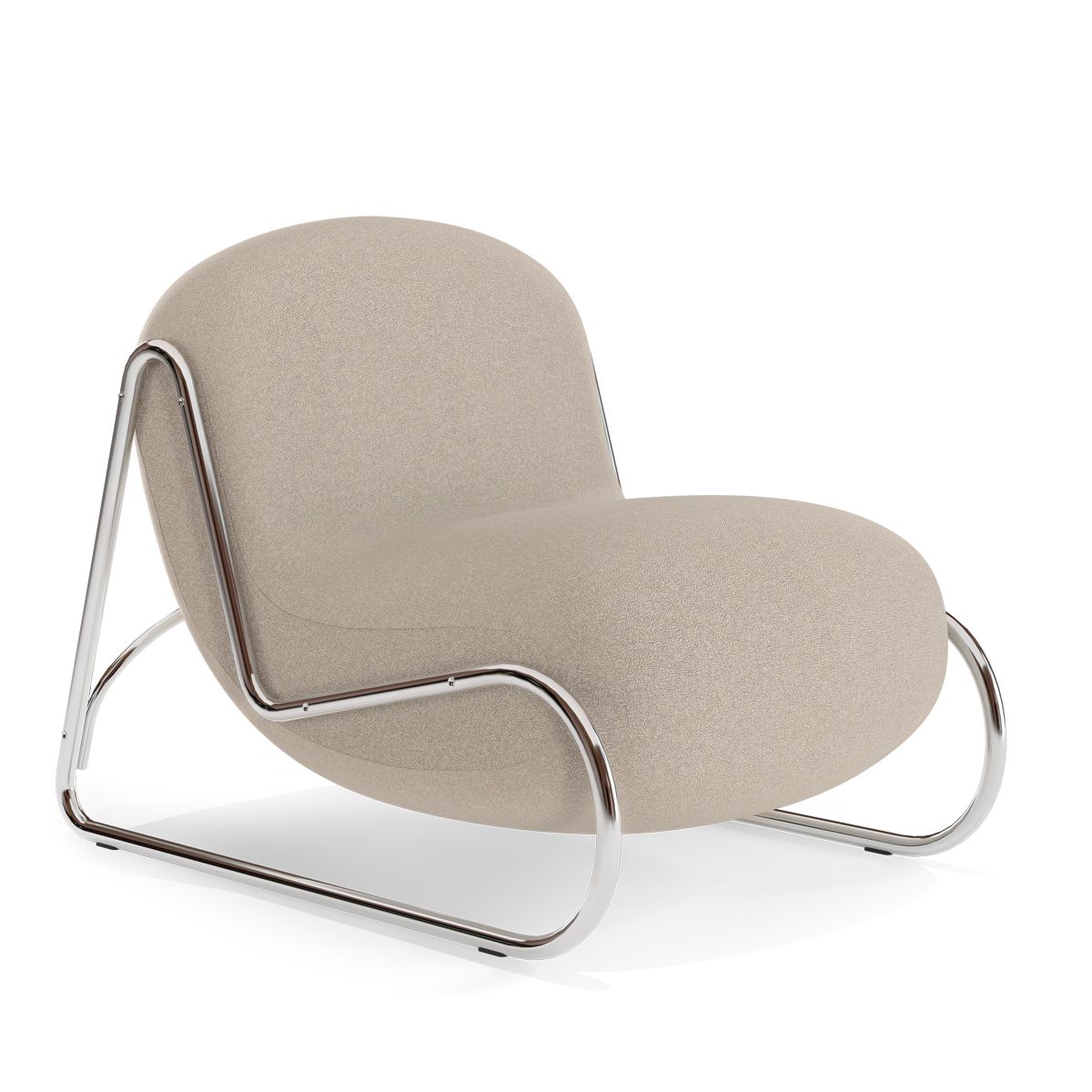 Beiger Boho Armchair Sessel von NORR11 mit verchromtem Stahlgestell, freistehend auf weißem Hintergrund.