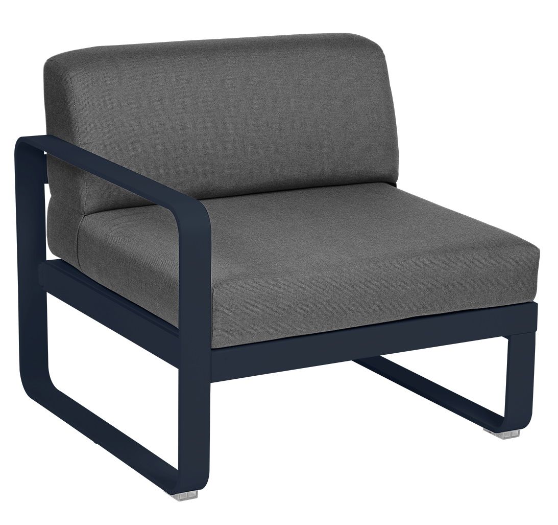 Bellevie Outdoor Sofa Modul 1-Sitzer links von Fermob in Dunkelgrau, modernes Gartenmöbel für Terrasse und Balkon.