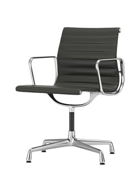 Vitra Aluminium Chair EA 103 in Schwarz, Bürostuhl mit Armlehnen und poliertem Aluminiumfuß.