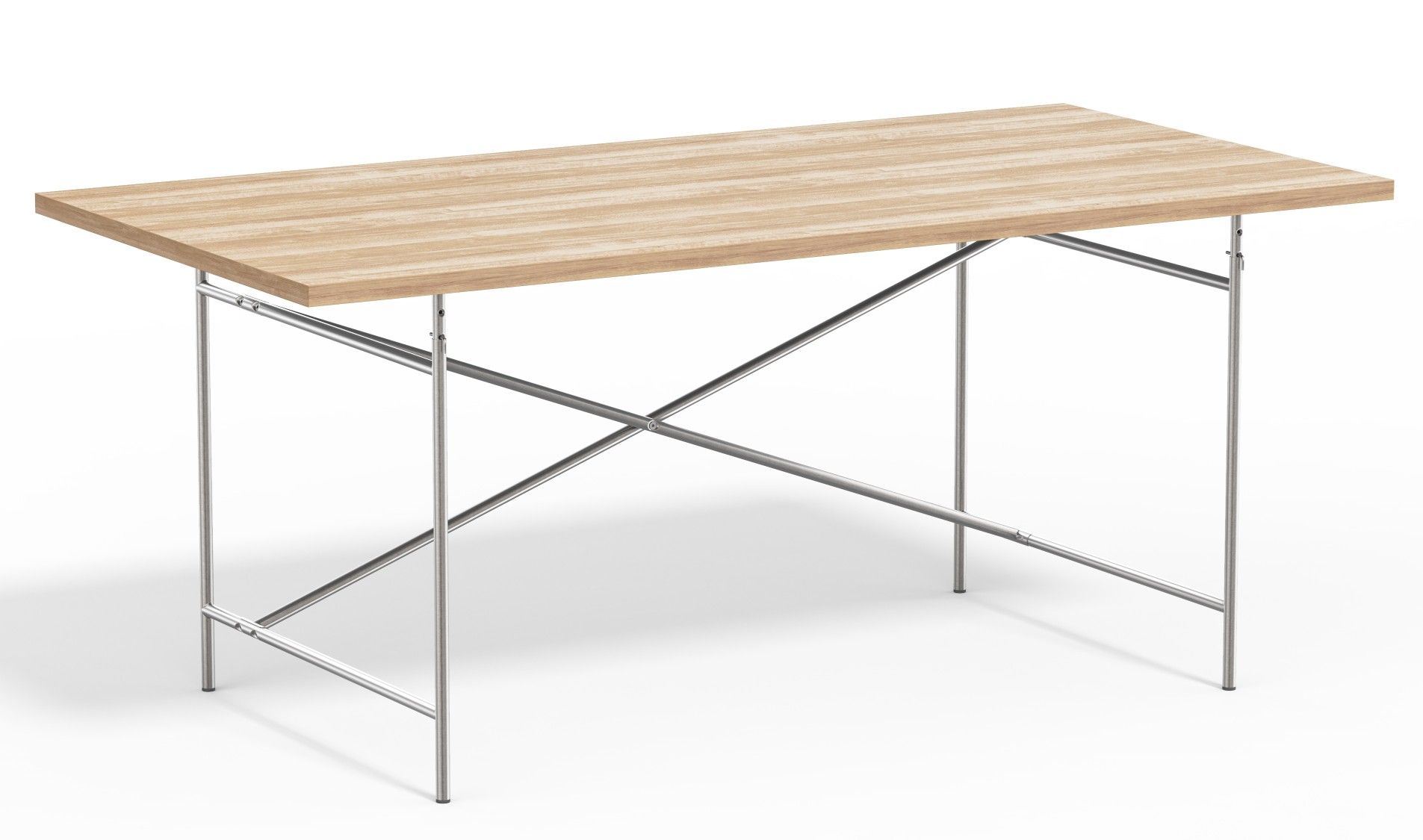 Eiermann Tisch mit hellem Holz und Stahlgestell, Designklassiker für Büro und Wohnraum.