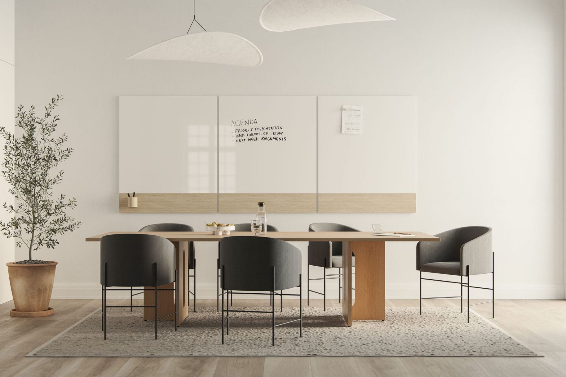 Besprechungsraum mit Chat Board Classic Crafted Wand Glastafel, magnetisch, für Notizen und Präsentationen.