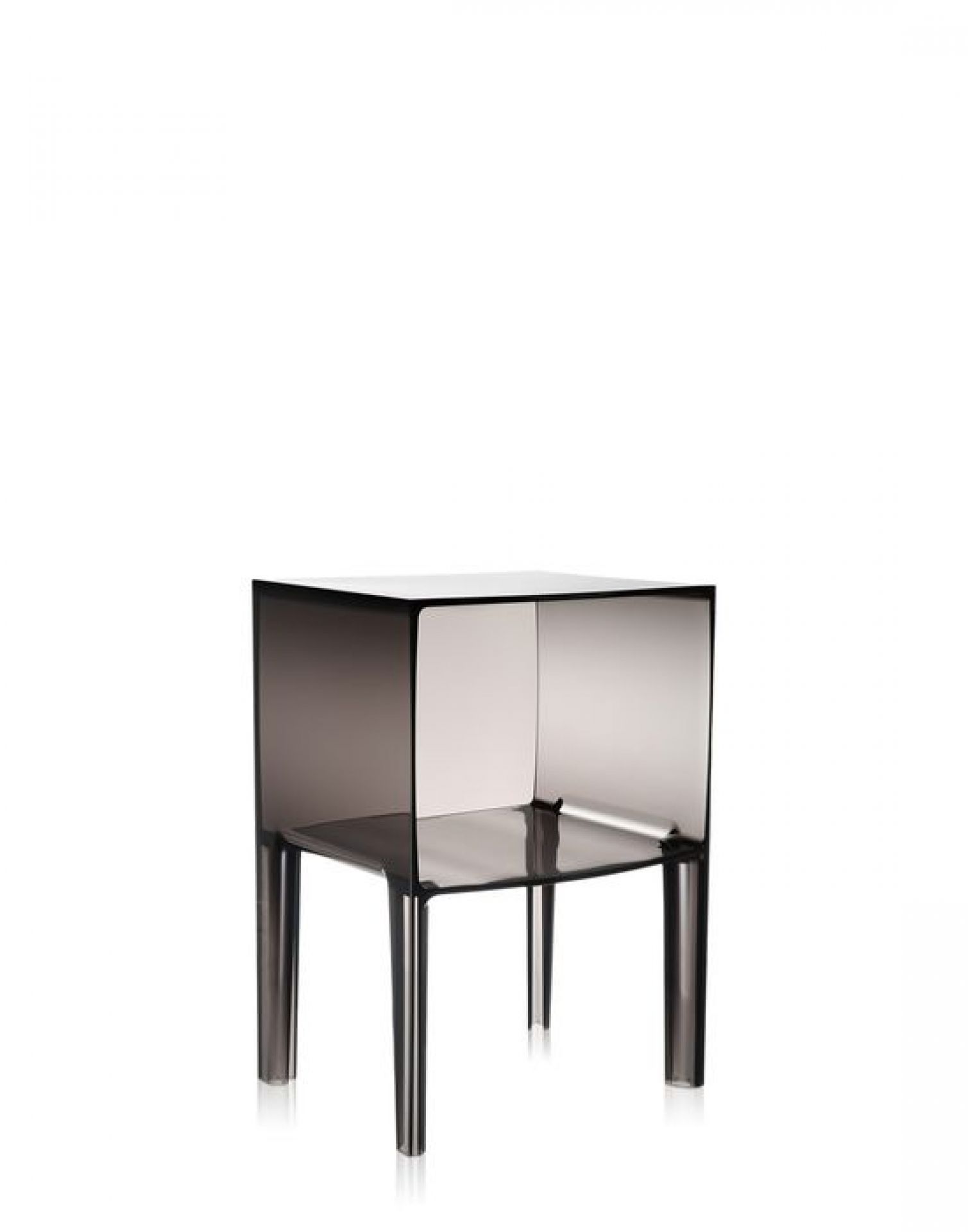 Graue Small Ghost Buster Kommode von Kartell, Nachttisch aus transparentem Kunststoff mit Ablage.