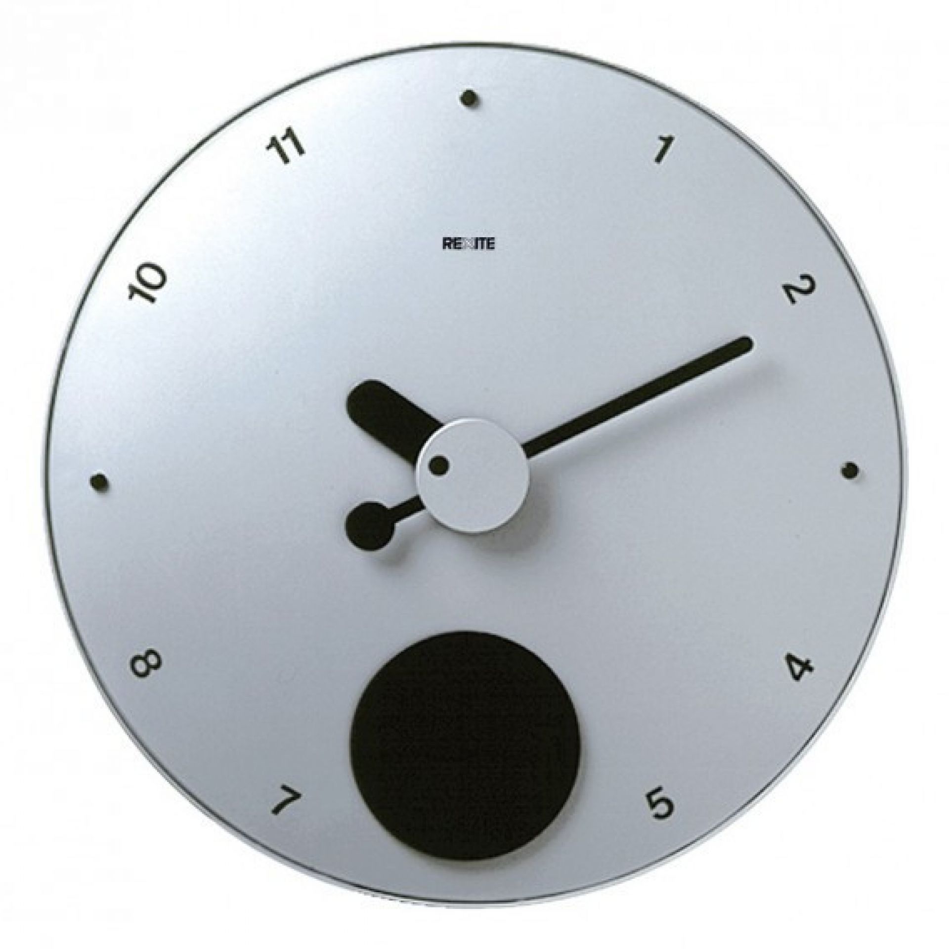 Contrattempo Wanduhr von Rexite: Runde Aluminium-Uhr mit Pendel, modernes Design für Wohnzimmer und Büro.