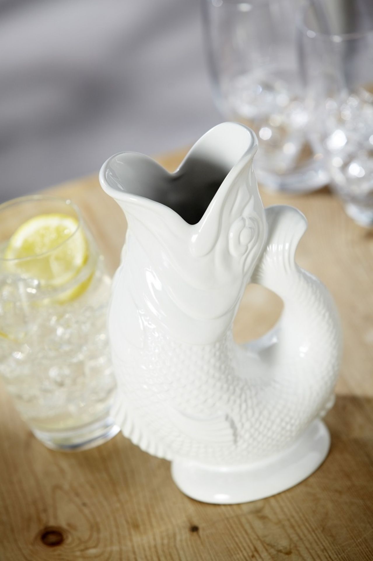 Türkisfarbene Gluckigluck Fischkaraffe in XL-Größe, Keramik-Wasserkrug in Form eines Fisches, dekorative Vase.