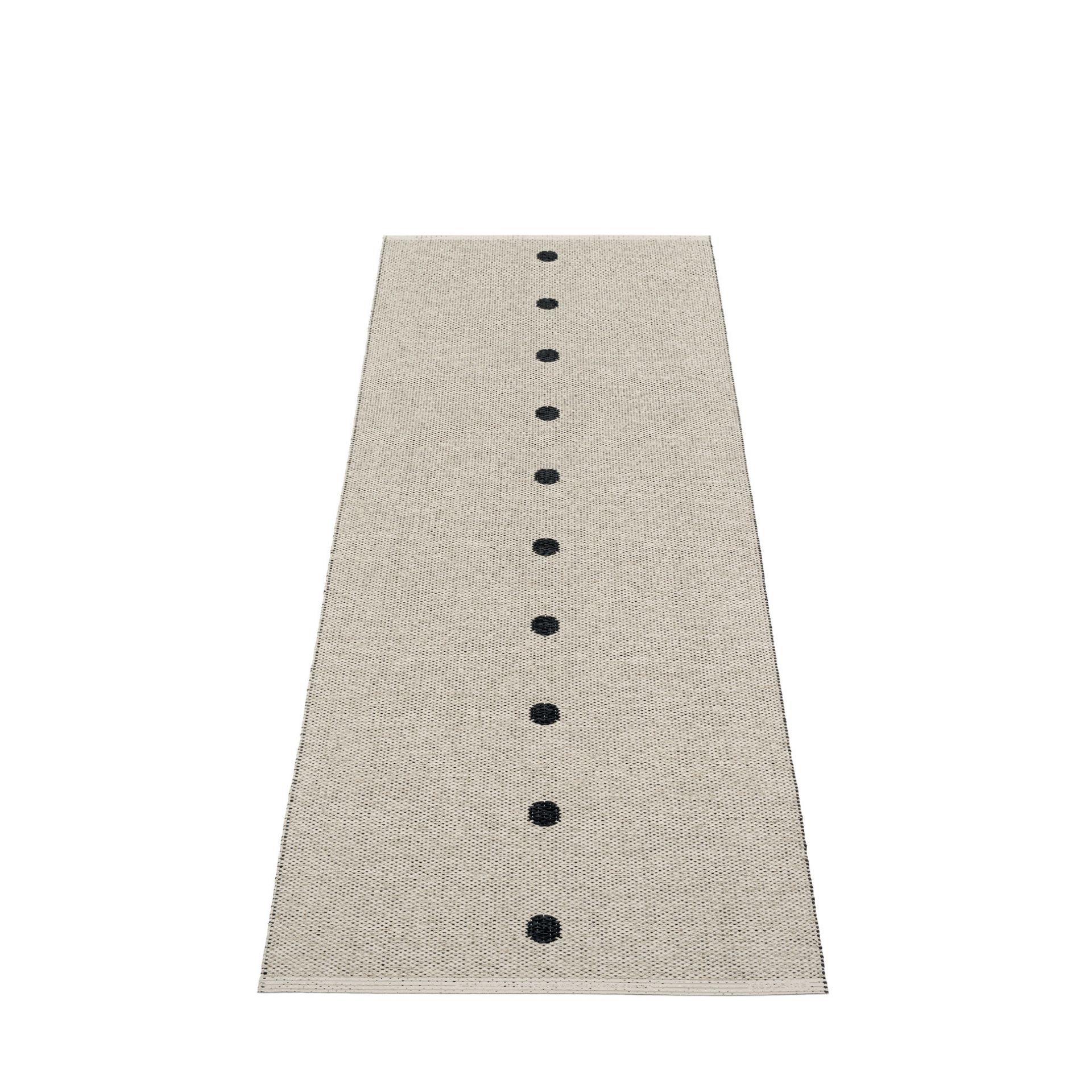 Pappelina Peg Kunststoffteppich 70x200 cm, beige mit schwarzen Punkten, moderner Teppich für Innenräume.