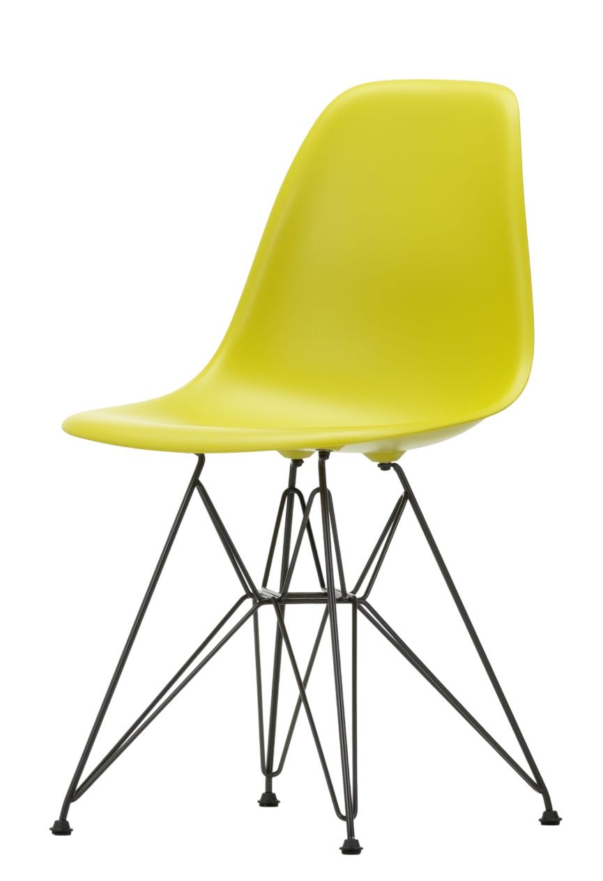Eames Plastic Side Chair DSR stoel Mosterd / Zwart onderstel Vitra Unicaat