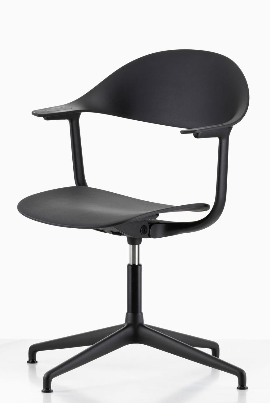 Schwarzer Mynt Bürodrehstuhl von Vitra mit Kunststoff-Rückenlehne und Sitzfläche, ideal für modernes Bürodesign.