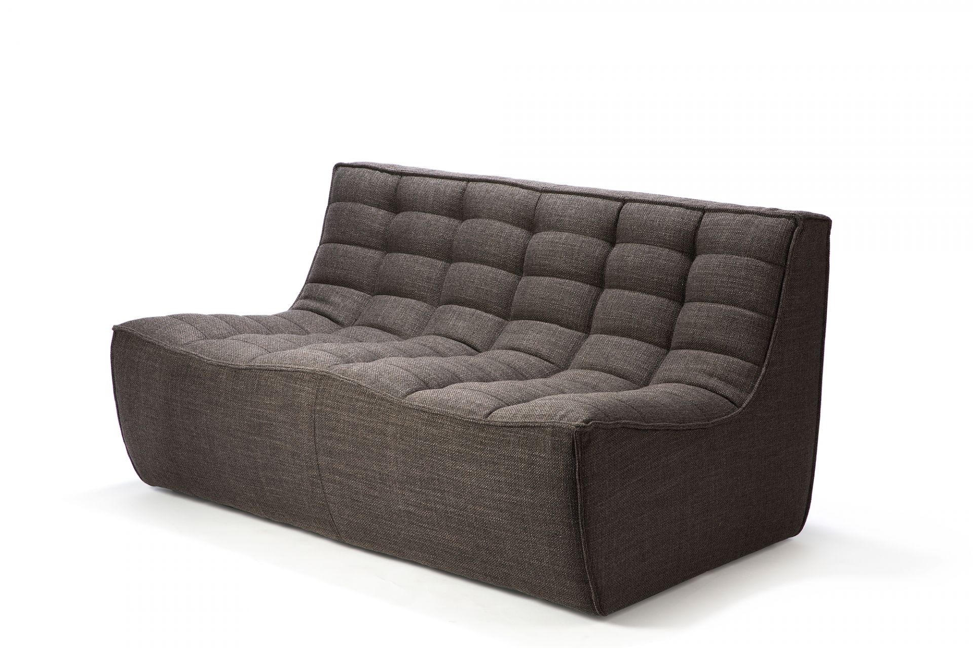 Ethnicraft N701 Sofa, dunkelgrau, 2-Sitzer, modernes Design mit gesteppter Polsterung für Wohnzimmer.