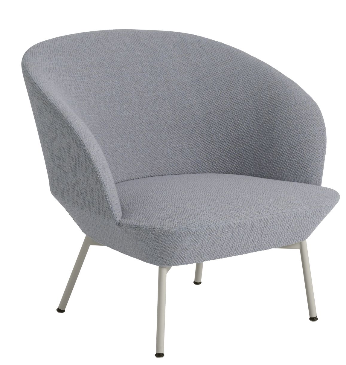 Muuto Oslo Lounge Chair Sessel, hellgrauer Stoffbezug mit filigranem, weißem Metallgestell für modernes Wohnzimmerdesign.