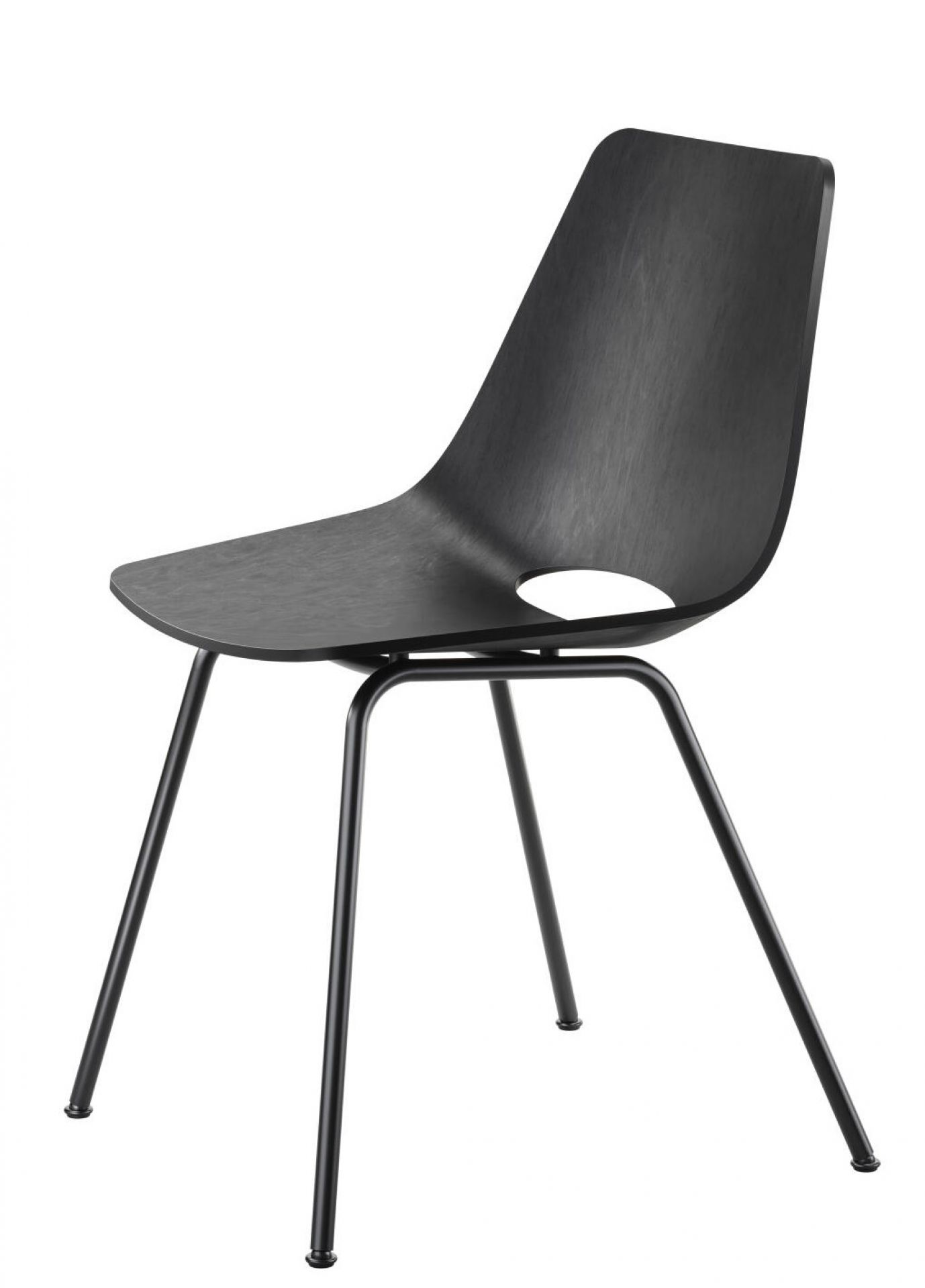 Schwarzer S 661 Stahlrohrstuhl von Thonet mit Sitzschale und filigranem Stahlrohrgestell, freigestellt auf weißem Hintergrund.