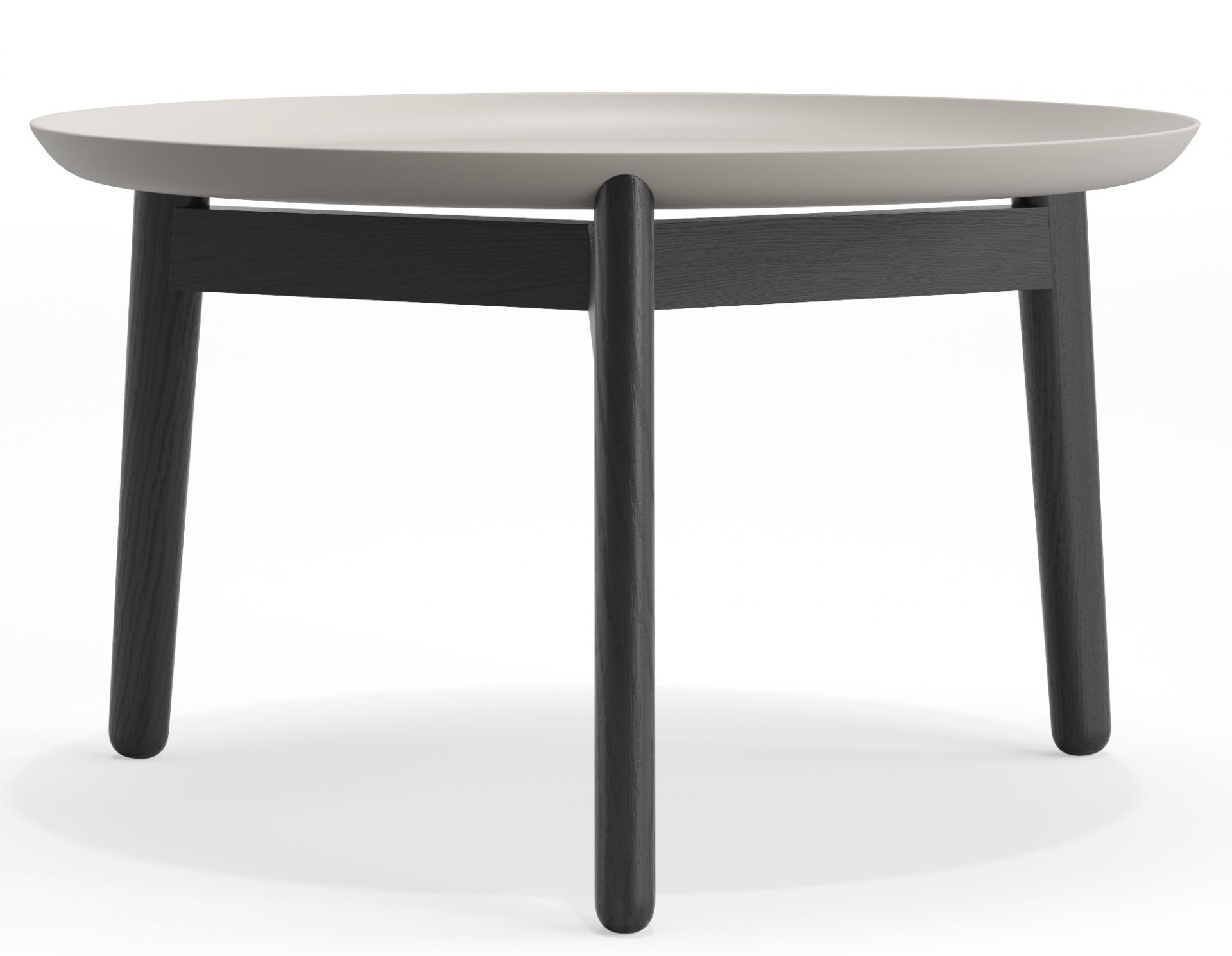 Plaisir 2 Beistelltisch von Zeitraum, runder Aluminium Tisch mit dunklem Holzgestell, Höhe 32 cm.