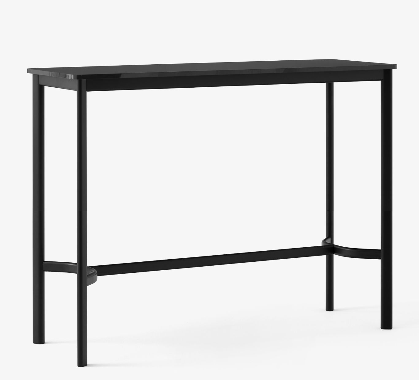 Schwarzer AndTradition Drip High Table Stehtisch mit minimalistischem Design und Fußstütze für moderne Büros und Wohnräume.
