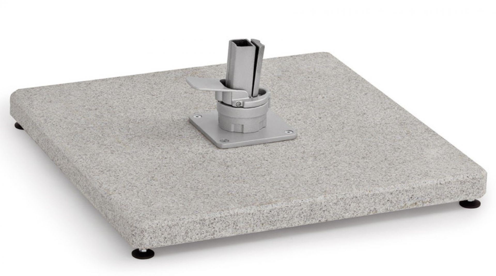 Bodenplatte aus Granit für Weishäupl Freiarmsonnenschirm, quadratisch, mit Halterung und Stellfüßen.