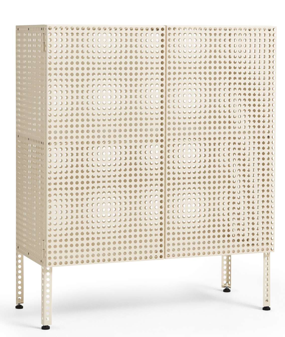 Beige Hay Perforated Cabinet Sideboard mit perforierten Türen und filigranem Metallgestell.