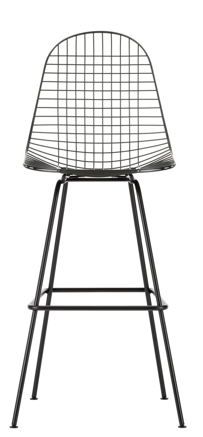 Schwarzer Eames Wire Bar Stool Barhocker High von Vitra mit filigranem Drahtgestell und Fußstütze.