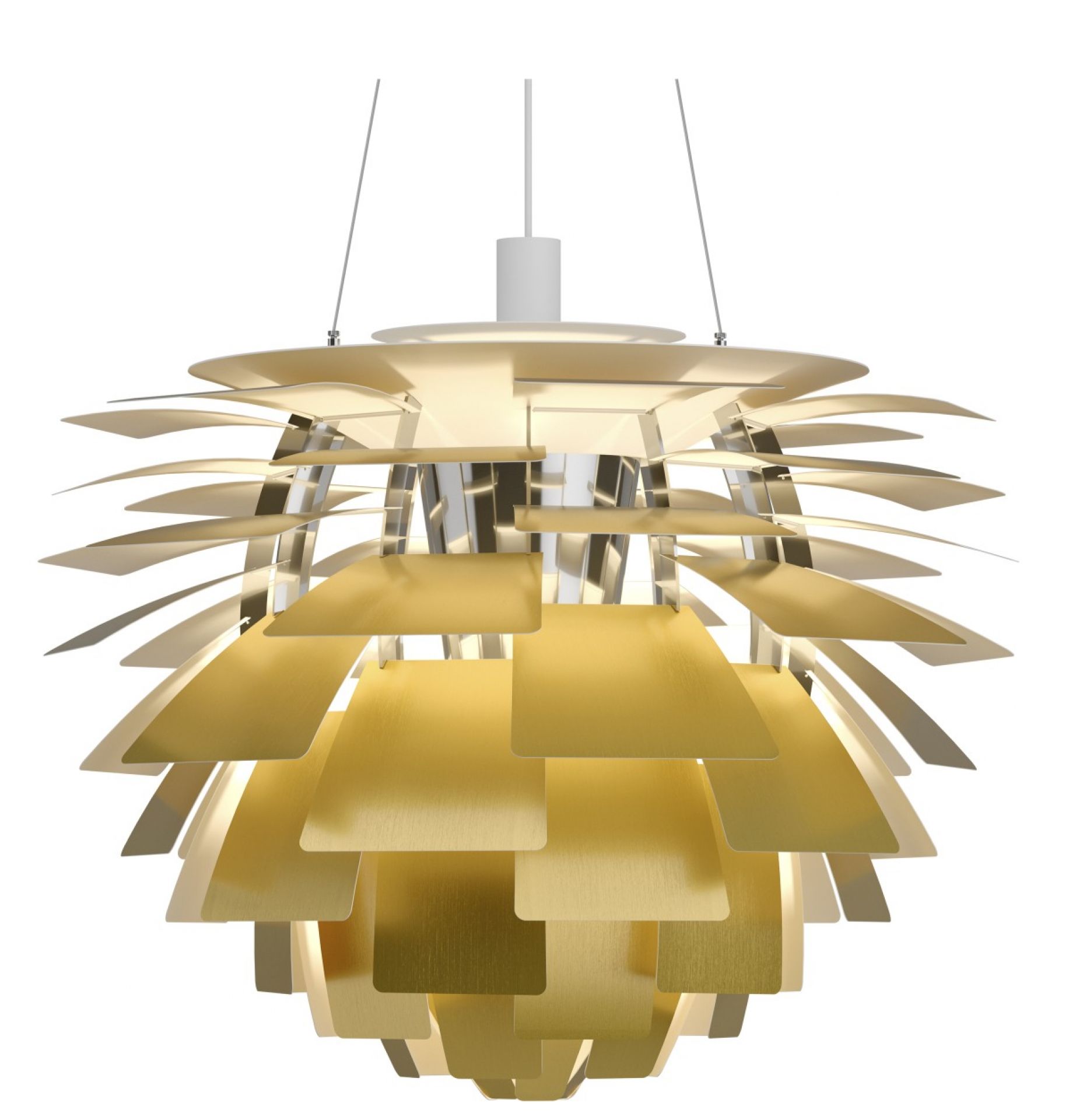 PH Artichoke Pendelleuchte in Messingoptik von Louis Poulsen, moderne Designerlampe für Wohnzimmer und Esszimmer.