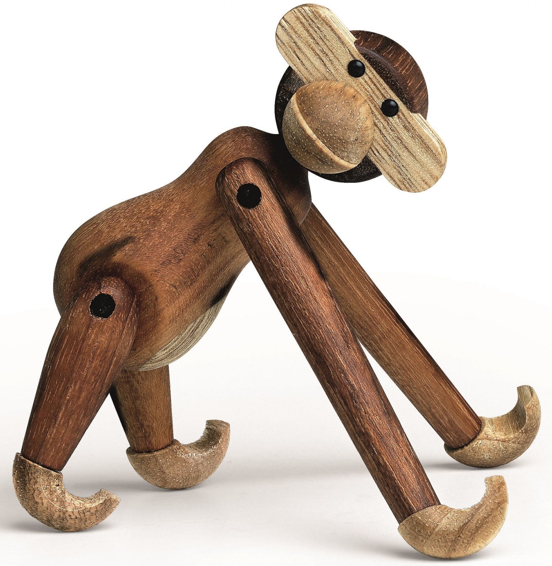 Detailaufnahme des Kay Bojesen Affe Mini aus Teakholz, eine dekorative Holzfigur für Kinder.