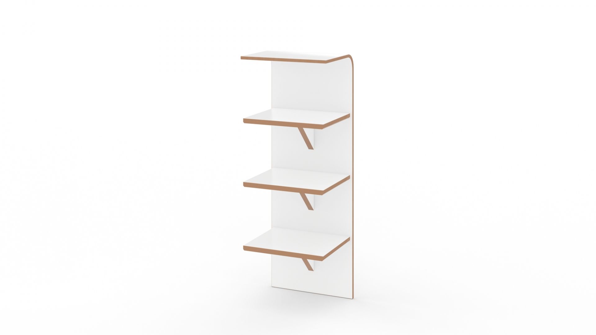Weißes Tojo Regal mit drei Ablageflächen und minimalistischem Design für Schuhe oder andere Gegenstände.