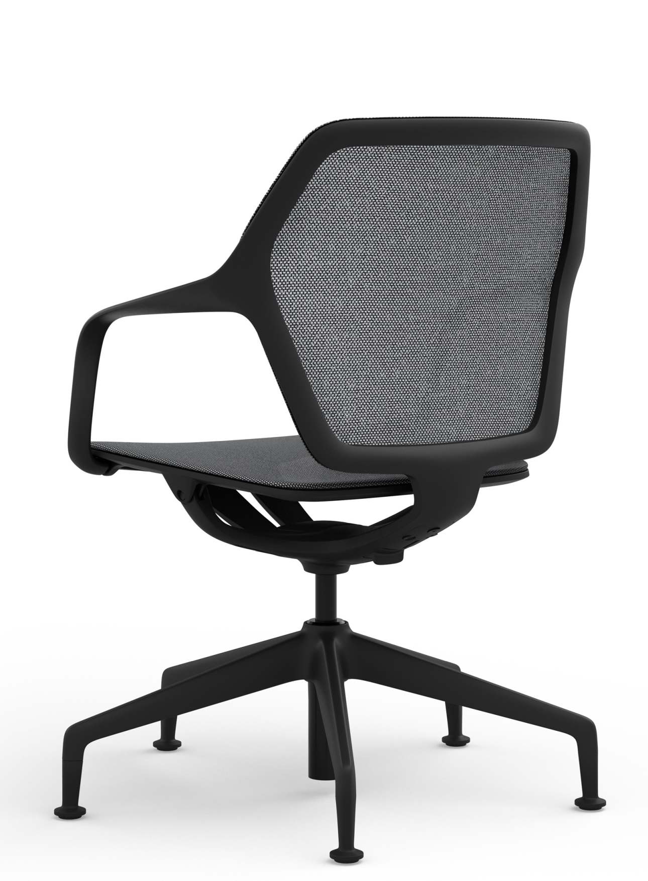 Ray Work Bürodrehstuhl von Brunner, schwarzer ergonomischer Bürostuhl mit Armlehnen und Netzrückenlehne, Ansicht von hinten.