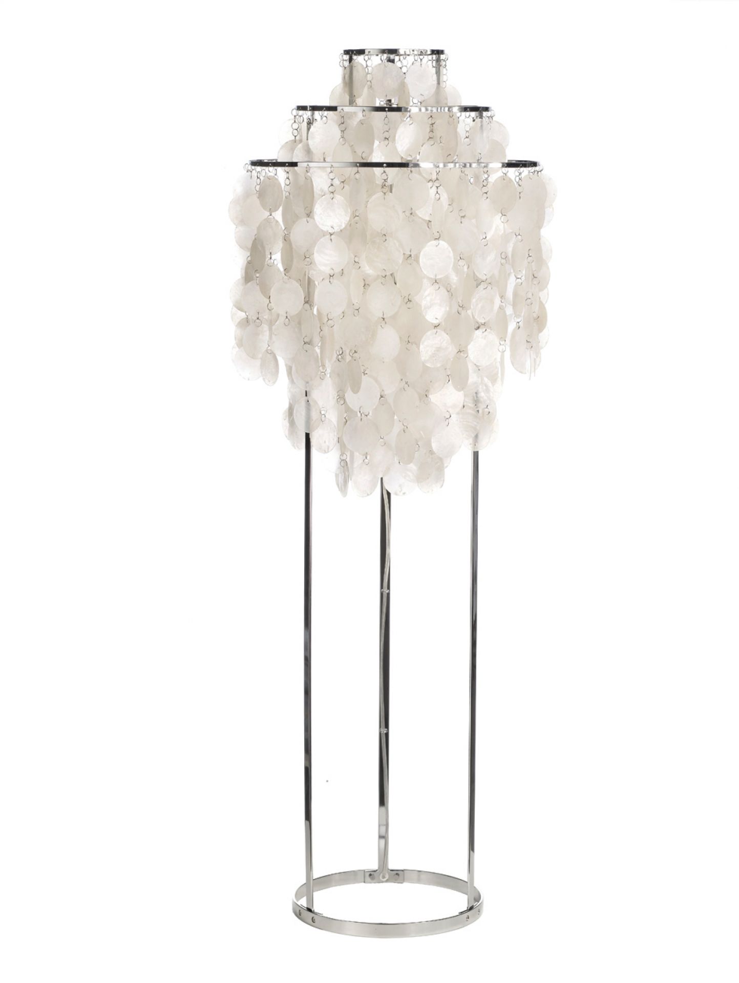 FUN 1STM Stehleuchte: Moderne Stehlampe mit Muschelscheiben und Chromgestell für stilvolle Beleuchtung.