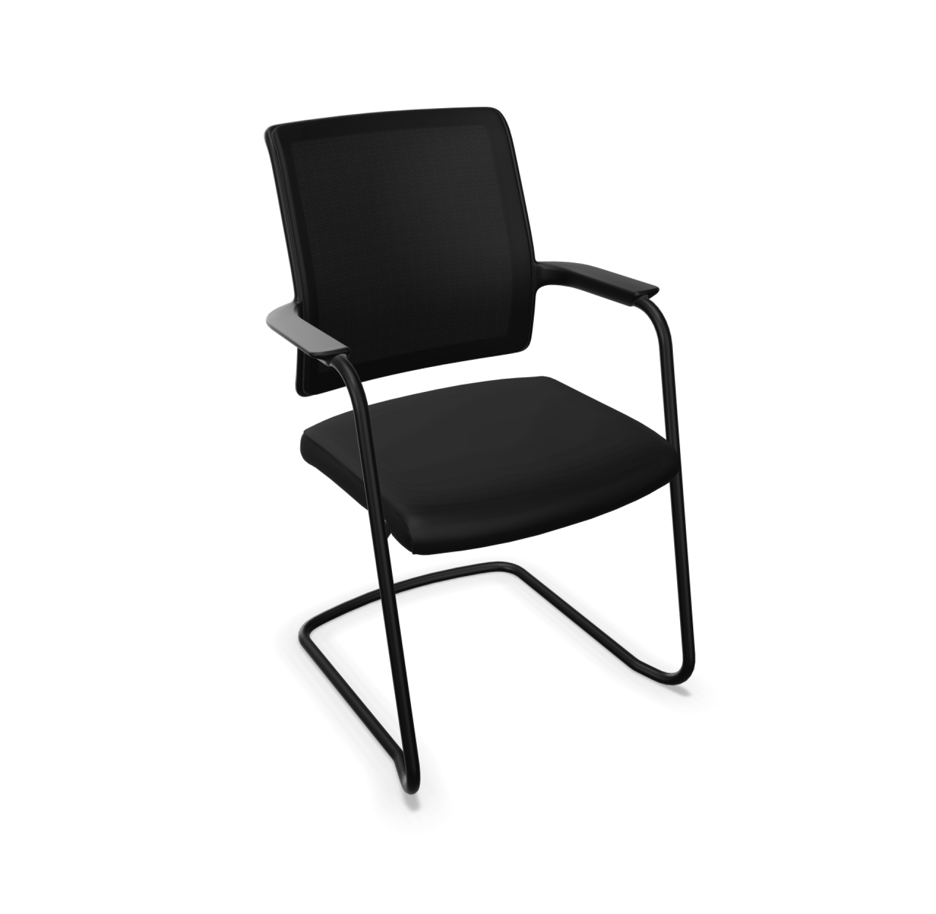 Schwarzer Goal-Air Freischwinger von Interstuhl mit Netzrücken und Armlehnen, ideal für Büro und Konferenz.