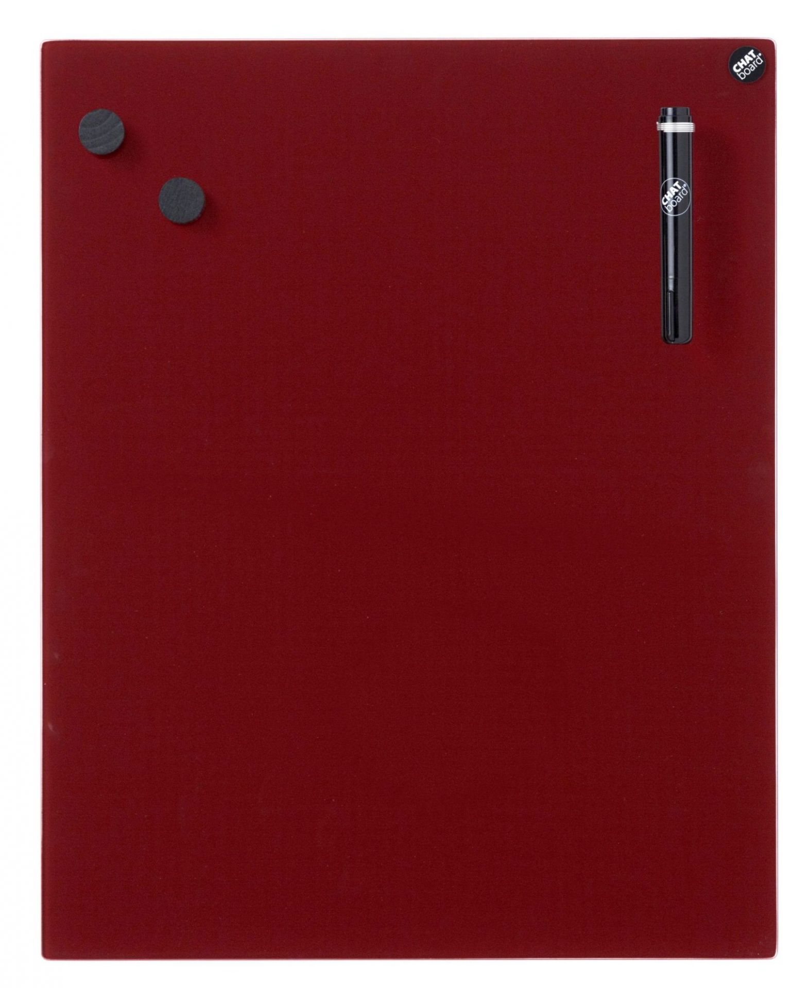 Burgunderrote Chat Board Classic Wandtafel aus Glas, magnetisch, mit Stift und Magneten.