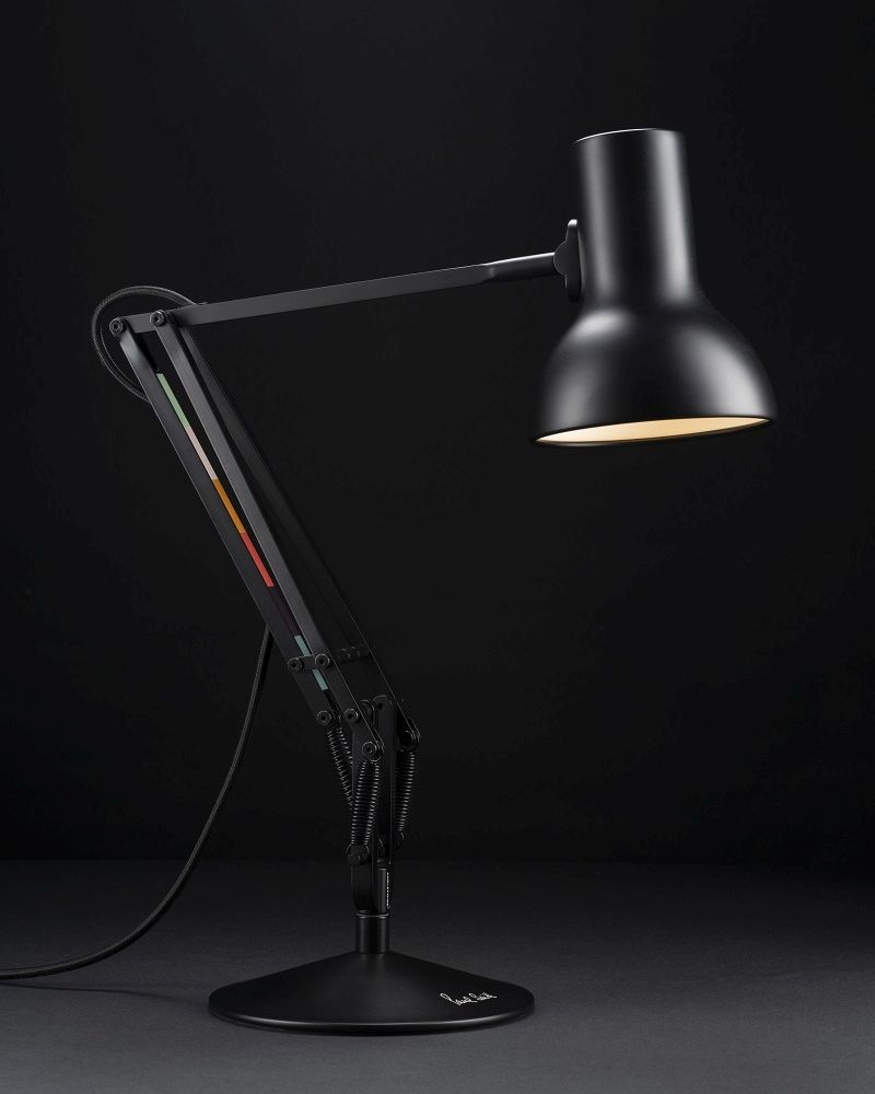 Schwarze Anglepoise Type 75 Mini Paul Smith Edition 5 Tischleuchte mit farbigen Akzenten und verstellbarem Arm.