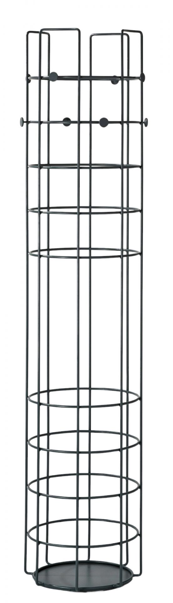 Bazar Standgarderobe von Richard Lampert: Moderne, schwarze Garderobe aus Metall mit Ablageflächen und Haken.