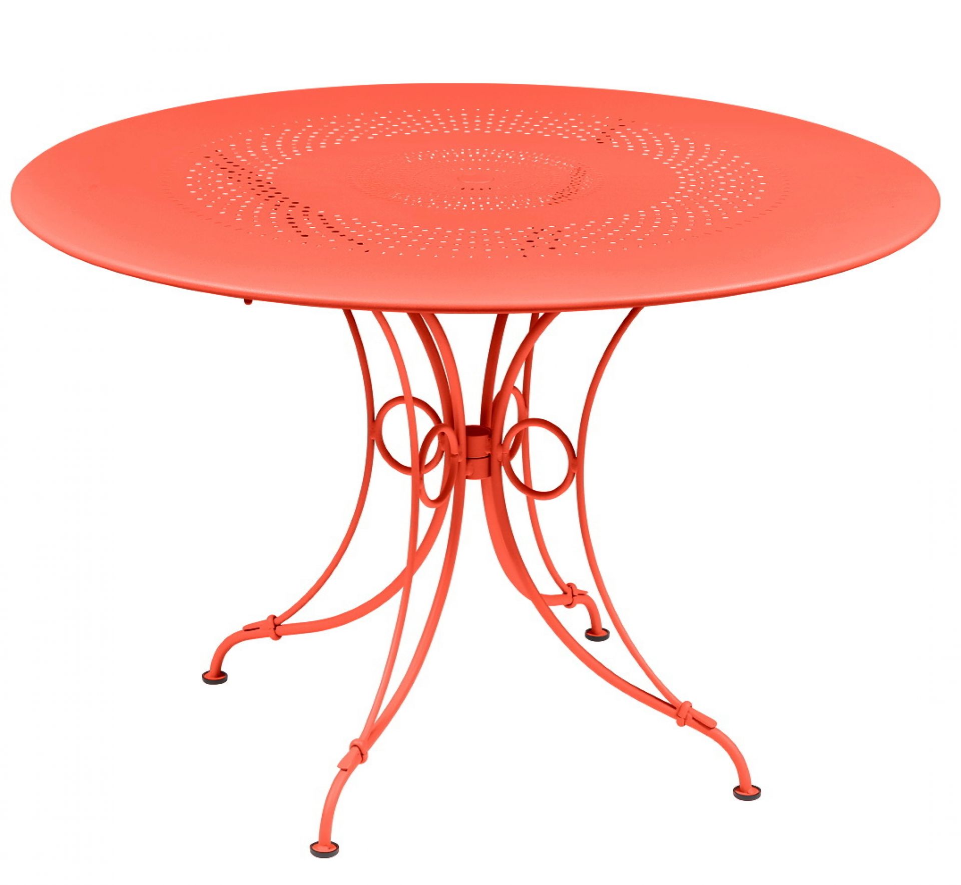 1900 Tisch Outdoor Fermob, runder Gartentisch aus Metall in Kaktus Farbe, filigranes Design.