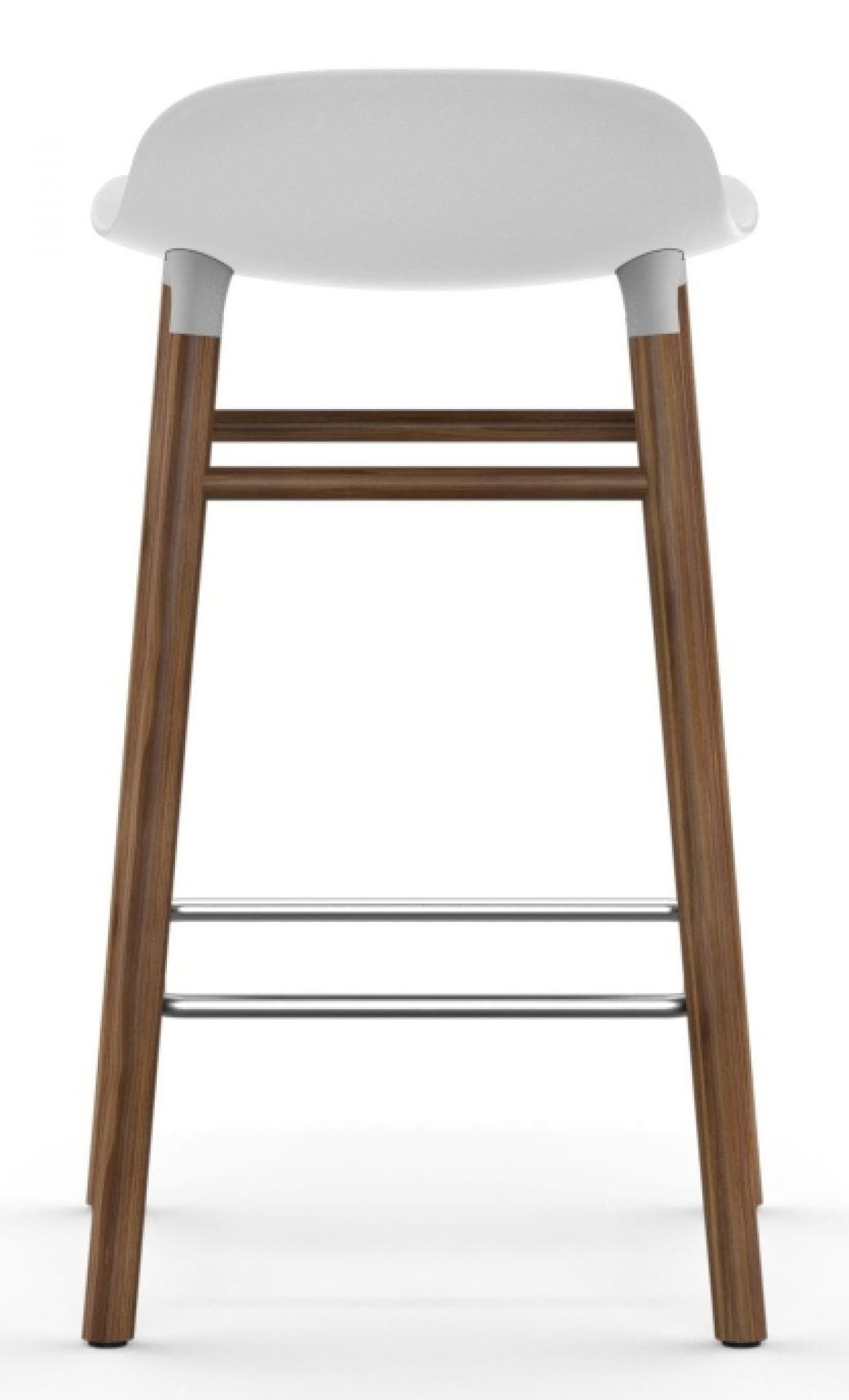 Form Barhocker von Normann Copenhagen, H 65 cm, Holzgestell mit Fußstütze und weißer Sitzfläche.