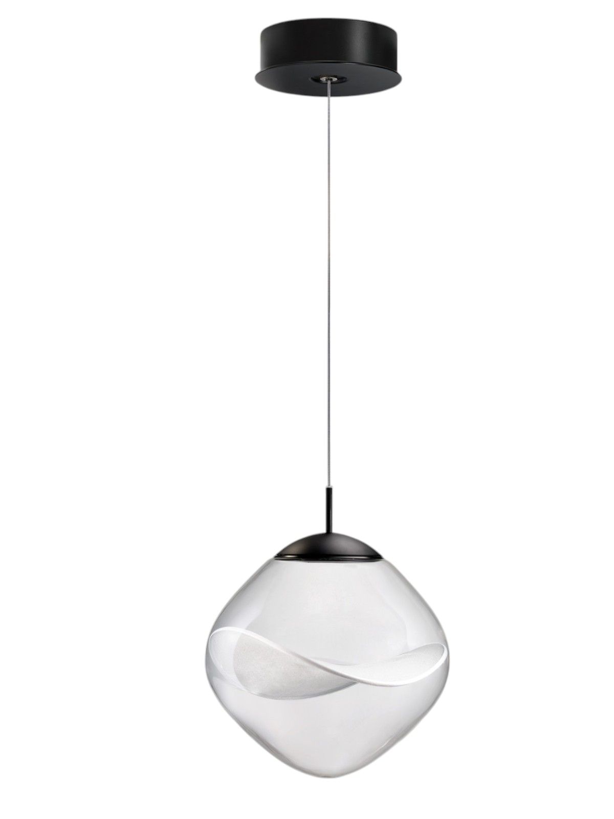 Aether Pendelleuchte in Schwarz mit transparentem Glasschirm und DALI-Steuerung für moderne Innenbeleuchtung.