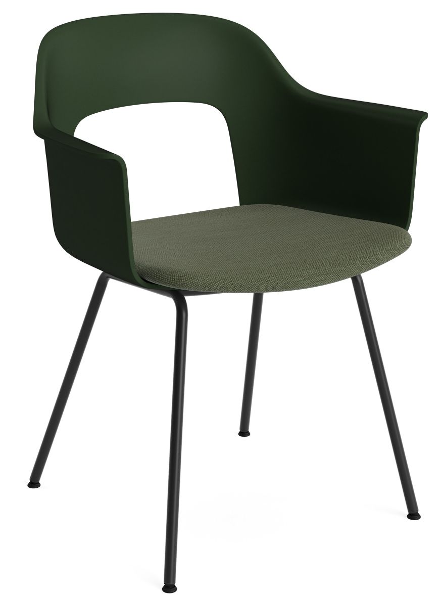 Hay Armlehnstuhl Layout Armchair 213 in Grün mit schwarzem Metallgestell, moderner Designerstuhl für Esszimmer und Büro.