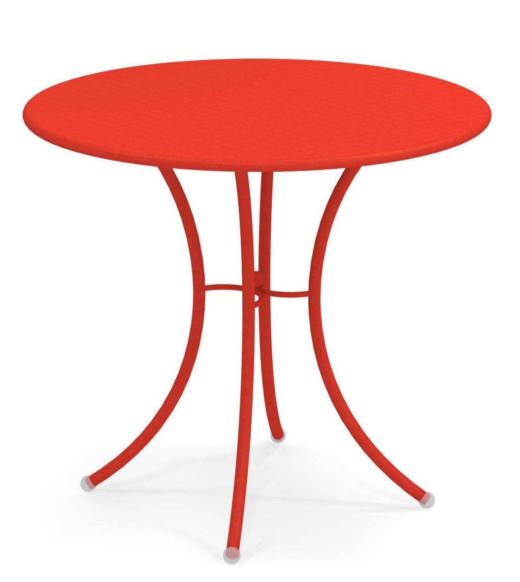 Roter Pigalle Gartentisch von Emu, runder Outdoor-Tisch aus Metall für Garten, Terrasse und Balkon.