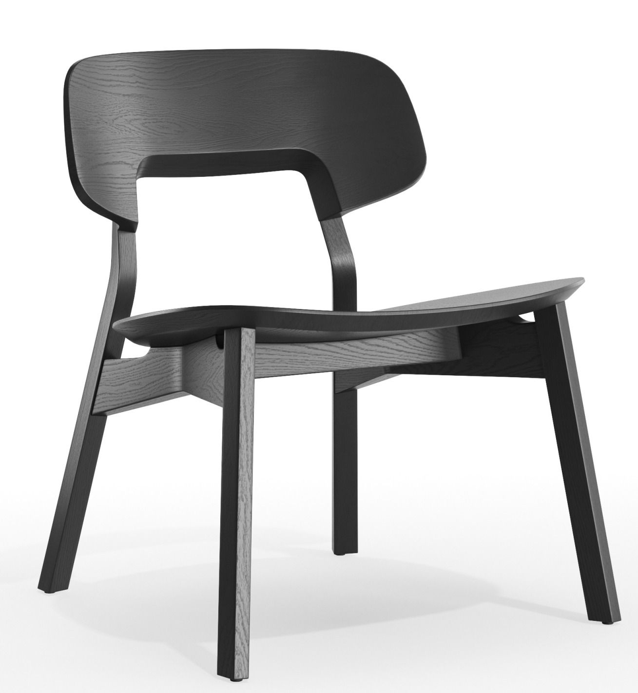 Nonoto Lounge Chair Cocktailsessel Zeitraum, moderner Sessel aus dunklem Holz mit geschwungener Sitzfläche und Rückenlehne.