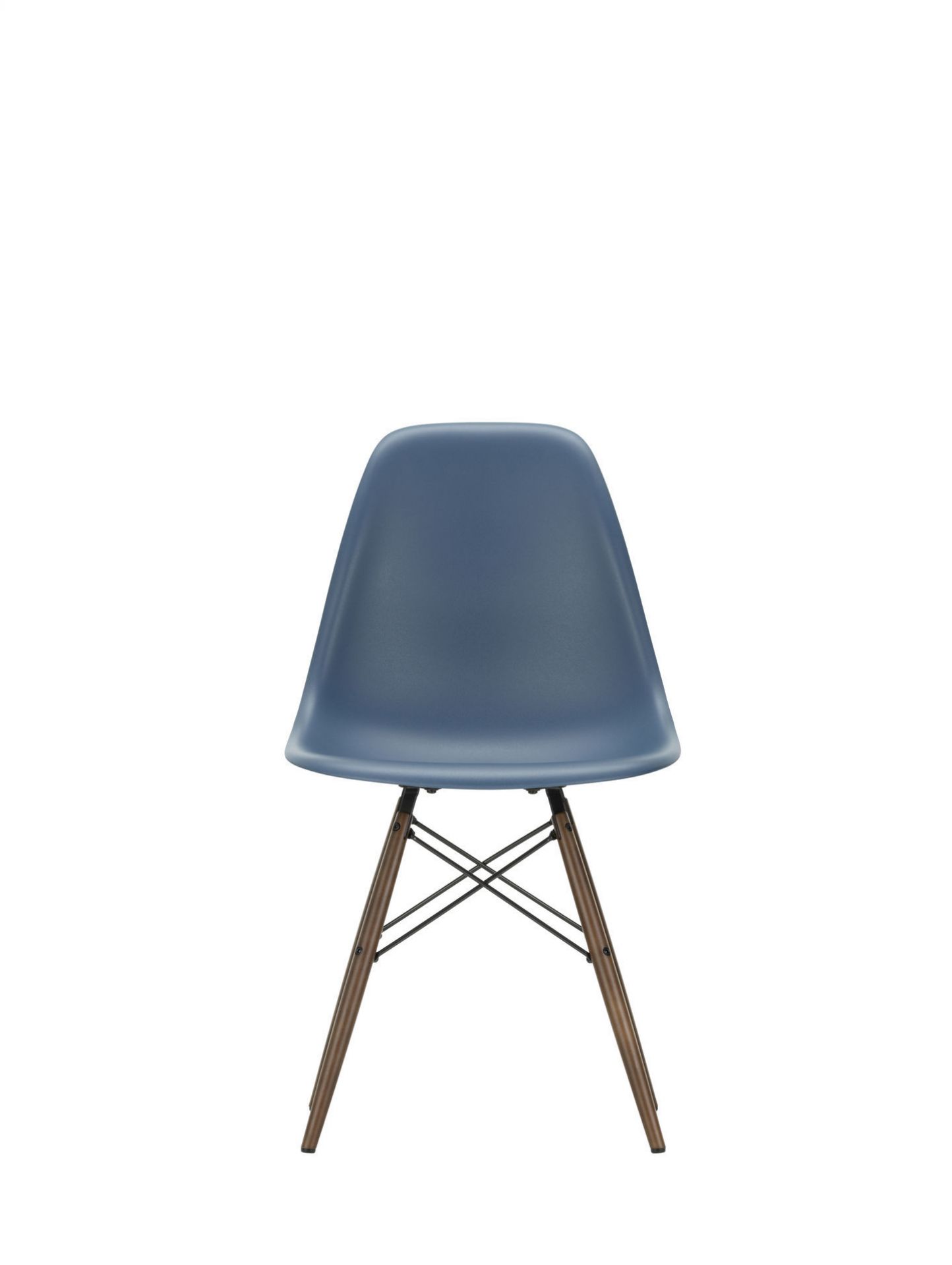 Vitra Eames DSW Stuhl in Grün-Blau mit Ahorn-Holzbeinen von hinten.