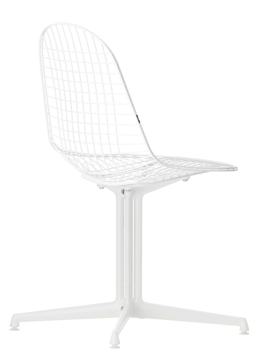 Vitra DKL Wire Chair, ungepolsterter Design Stuhl mit Drahtgeflecht in Weiß, seitliche Ansicht.