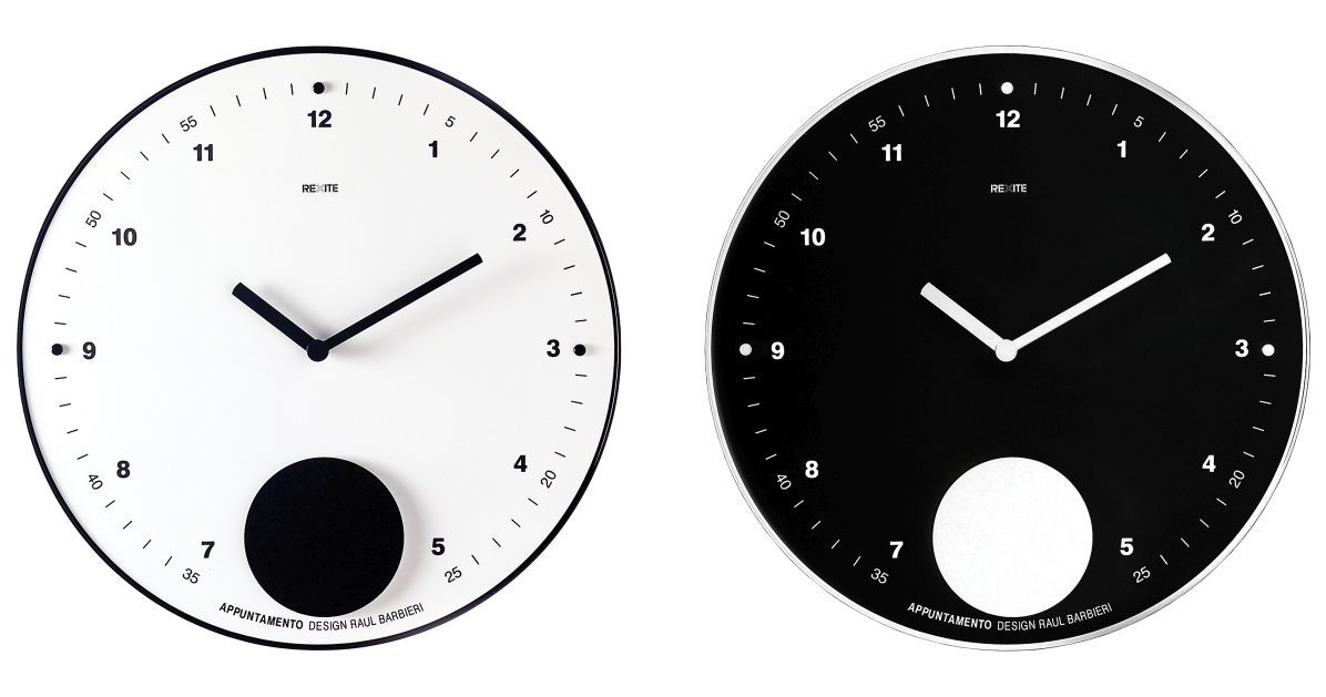 Appuntamento Wanduhr Rexite in Weiß und Schwarz: Moderne Design Wanduhren mit Pendel.