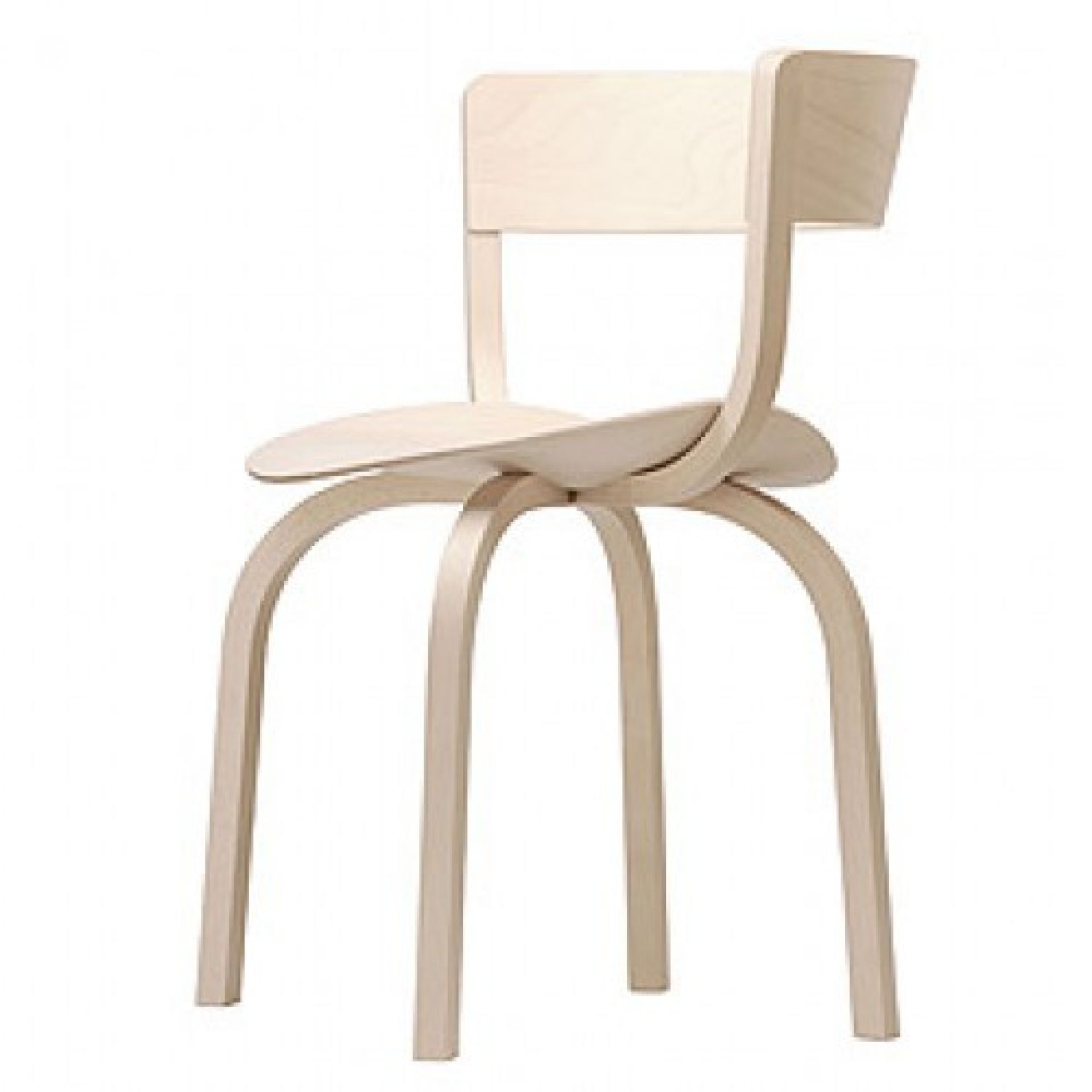 Heller Holzstuhl, Thonet 404 Designstuhl mit geschwungenen Beinen und Rückenlehne für Esszimmer und Wohnbereich.