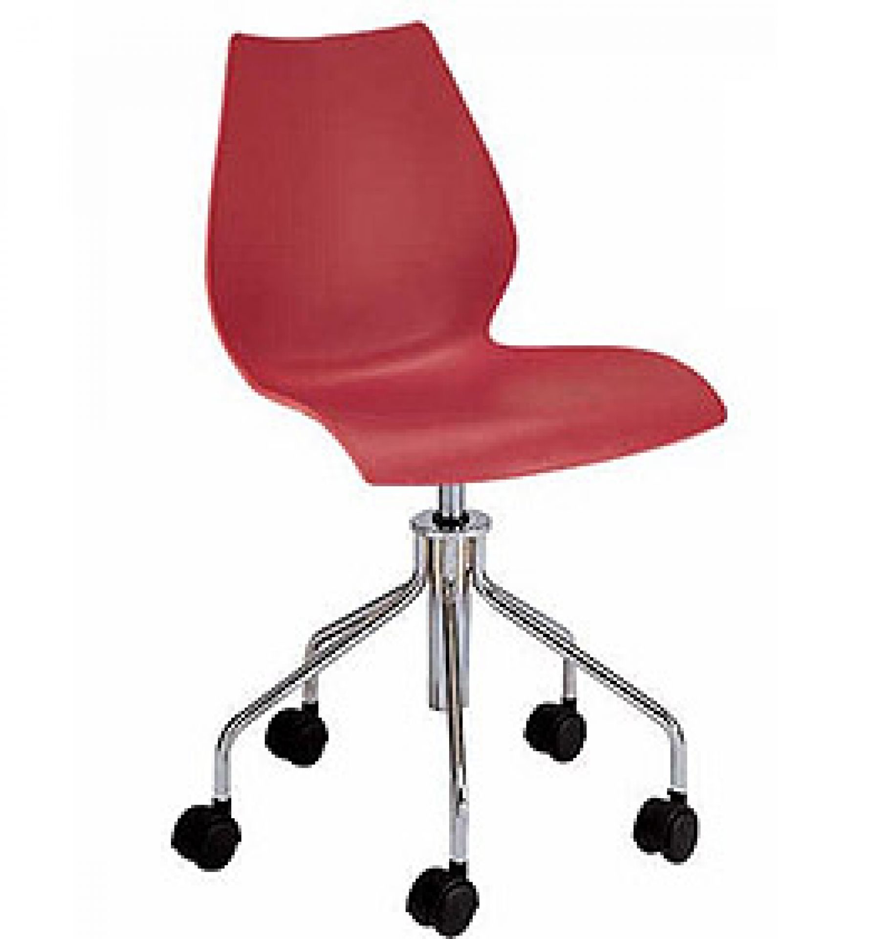 Roter Maui Drehstuhl von Kartell mit Gasfeder und Chromfuß auf Rollen. Bürostuhl.