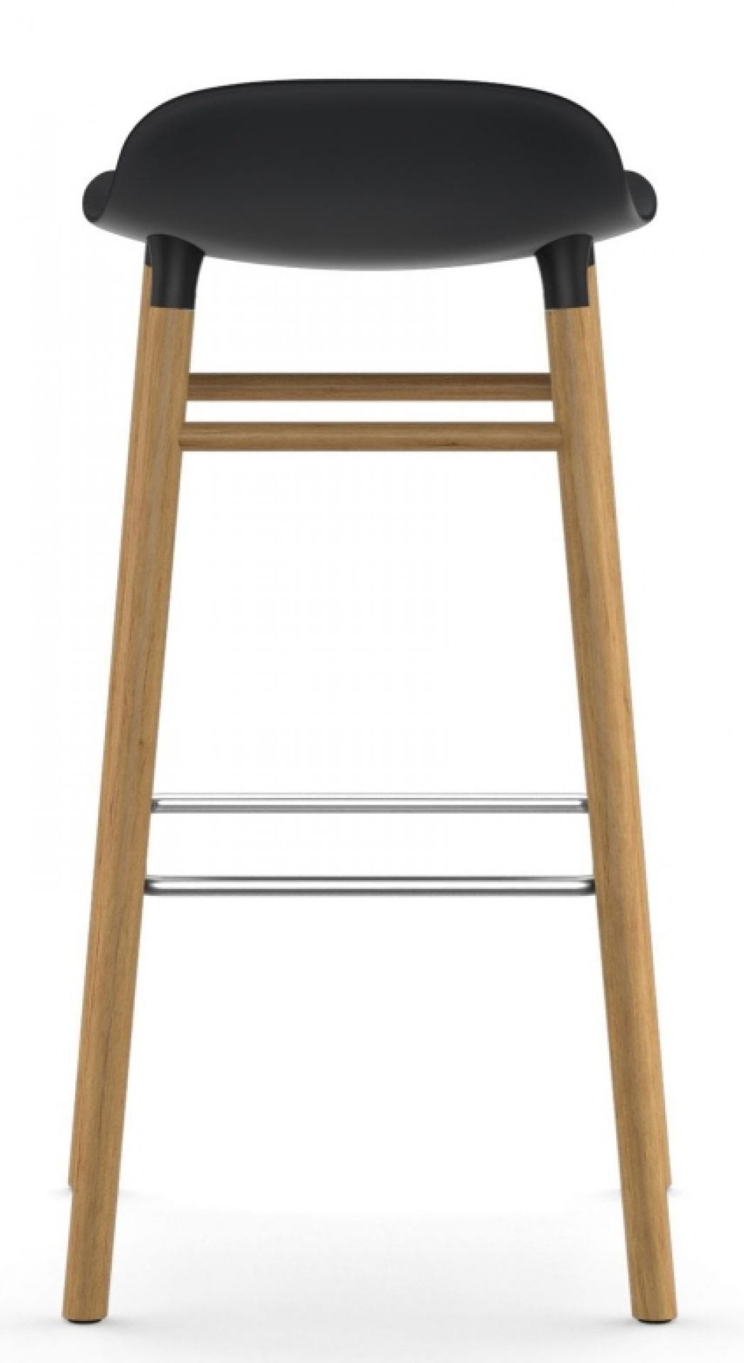 Form Barhocker von Normann Copenhagen, H 75 cm, Holzgestell, schwarze Sitzfläche, modernes Barstuhl Design.