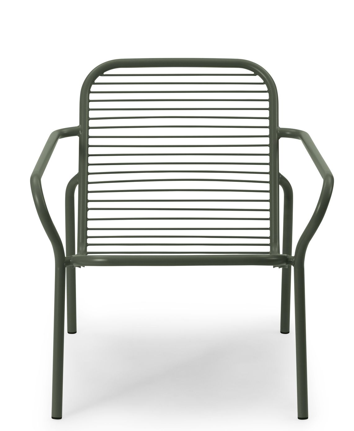 Normann Copenhagen Vig Lounge Chair Outdoor Sessel in Grün, minimalistisches Design mit horizontalen Streben.