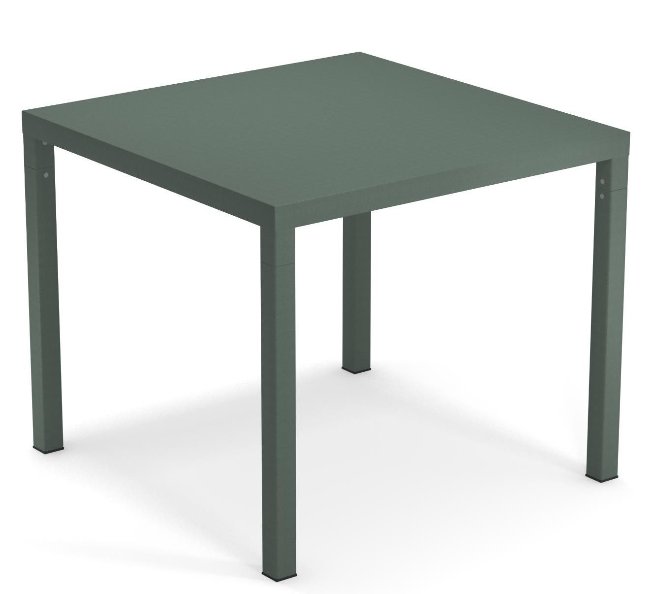 Nova Tisch Outdoor Emu, quadratischer Gartentisch aus Metall in Olivgrün, ideal für Terrasse und Balkon.