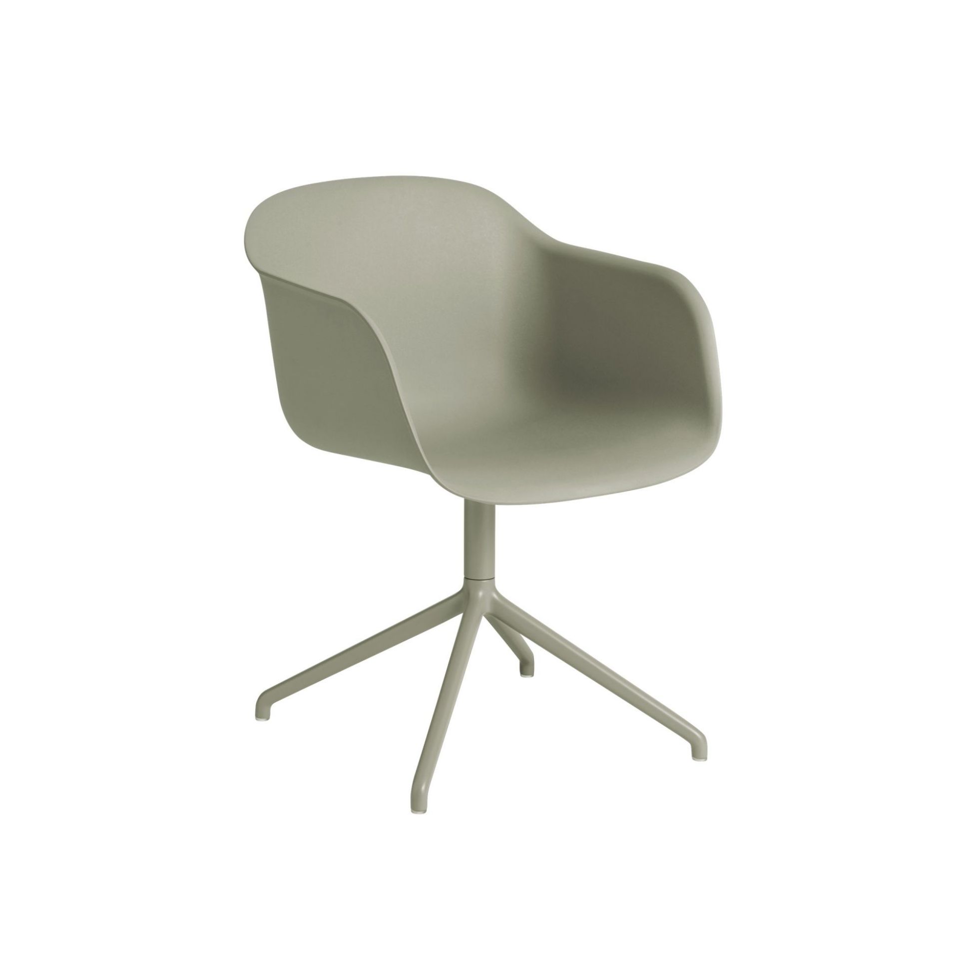 Muuto Fiber Armchair Swivel Base Stuhl in Grau, moderner Drehstuhl mit Armlehnen für Büro und Wohnzimmer.