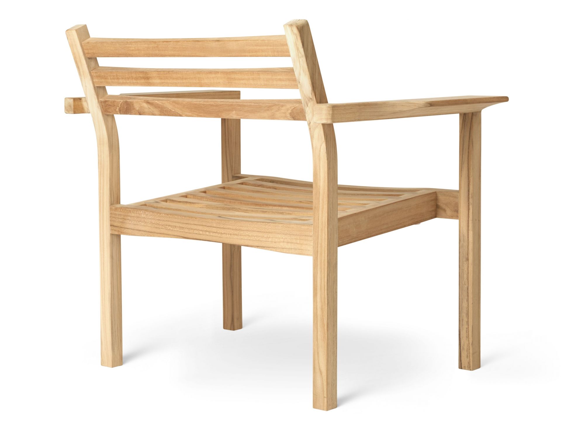 AH601 Teak Armlehnstuhl für den Außenbereich von Carl Hansen & Søn, Rückansicht. Gartenmöbel aus Holz.