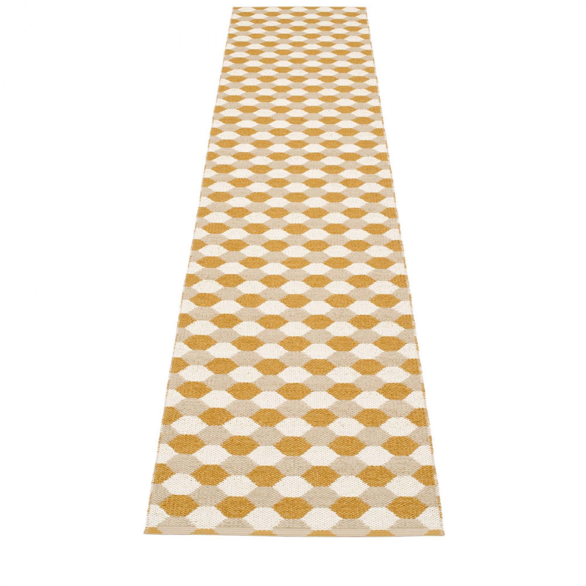 Dana Kunststoffteppich mit geometrischem Muster in Gelb und Weiß, ideal als Küchenläufer oder Flurläufer.